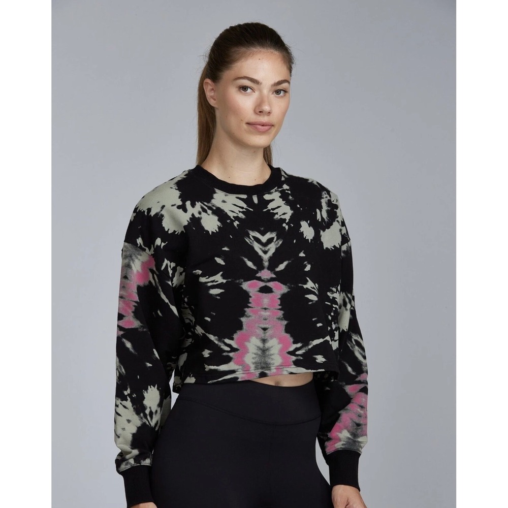 Noli Tie Dye Cropped Sweatshirt‎ Black Pink Gray Crew Neck Cotton XS Pullover